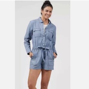 Outerknown Benson Chambray Denim Organic Cotton Jumpsuit $188 Shortall Blue M